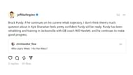 Jeff Darlington's comments on Brock Purdy's recovery (image via Threads)